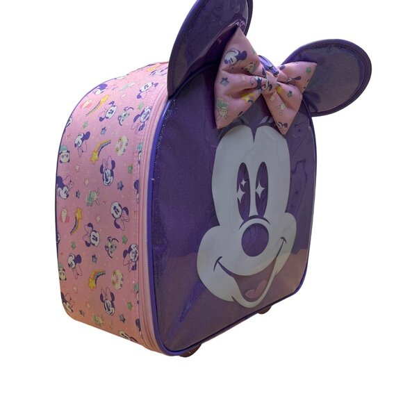 Disney Kids Purple & Pink Sparkling Minnie Mouse Rolling Luggage Size M - Picture 4 of 9